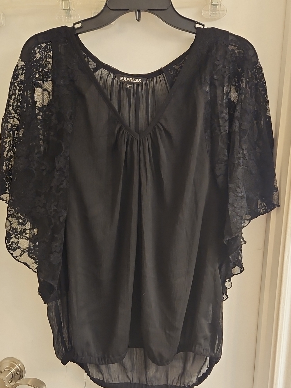 Express Black Lace Flutter-Sleeve Blouse